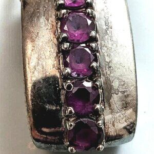 Sterling Silver Curved Bar Pendant Necklace with Purple Amethyst Gemstones